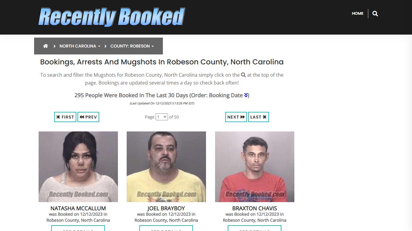 Recent bookings, Arrests, Mugshots in Robeson County, North Carolina